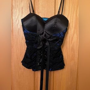 Blue/black lace corset